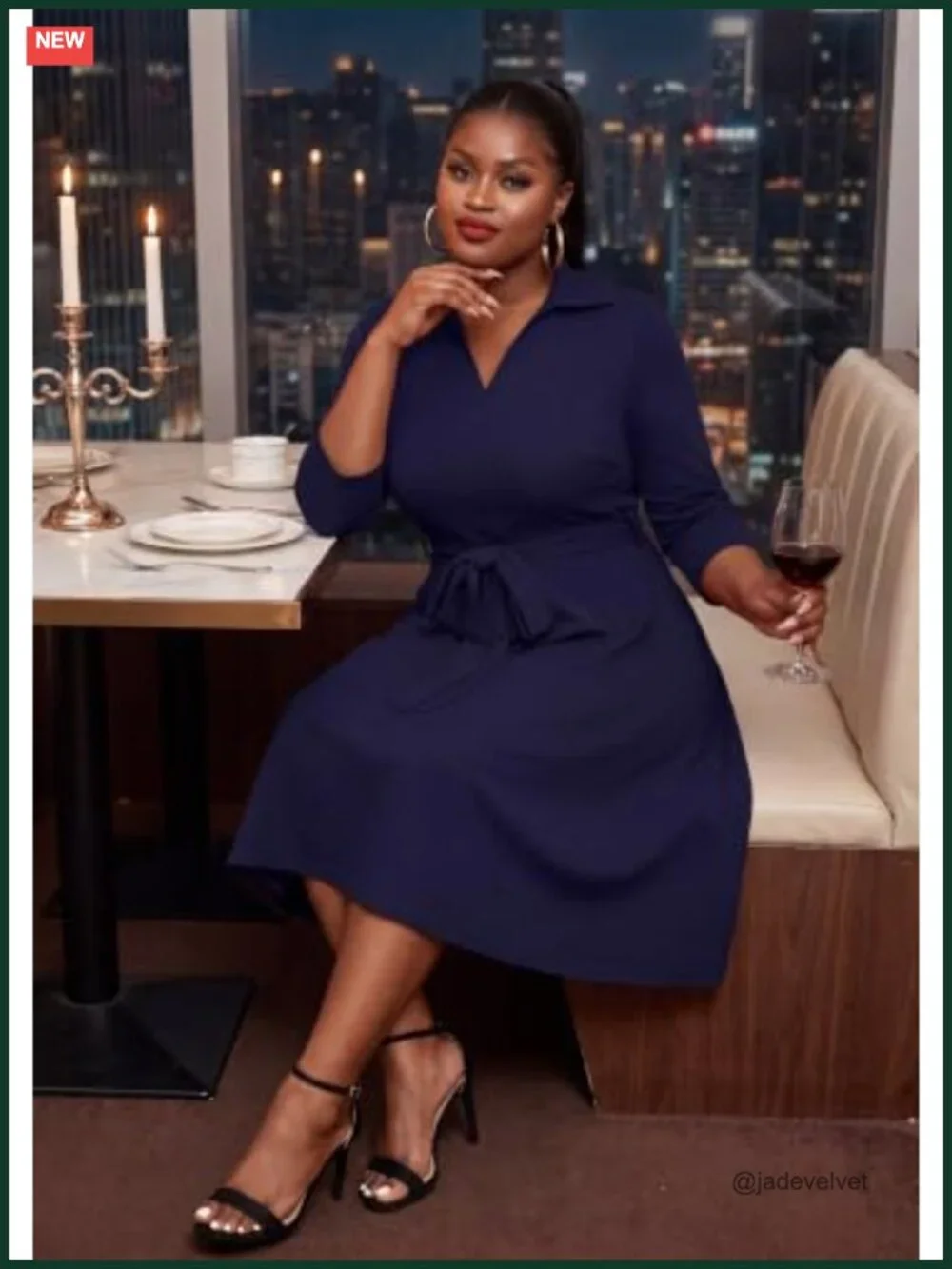 Plus Size Midi Dress Fit & Flare with Pockets and Belt 95% Polyester 5% Spandex